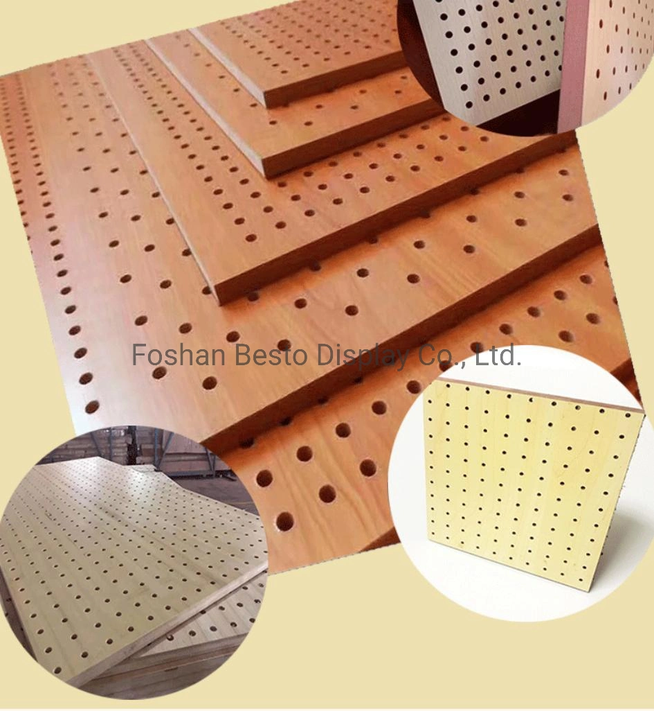 Popular Wall Mounted MDF Pegboard with Hardware Hooks for Retail Shop Wall System, Like Coffee Shop, Stationery Shop, Toy Store, Gift Store.
